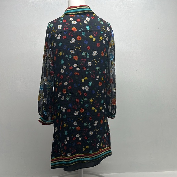 Alice & Olivia Lalita Dress Collared Blouson Botanical Ditsy Floral Black Small - Picture 7 of 10
